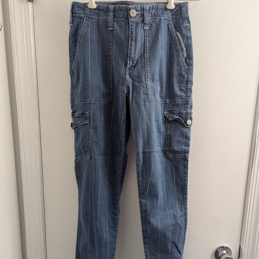 Dickies Girl Denim Blue Striped Cargo Pants Size 5/27